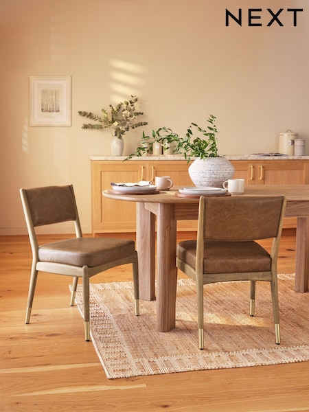 Set of 2 Vintage Faux Leather Tan Brown Flinton Dining Chairs (612606) | €405