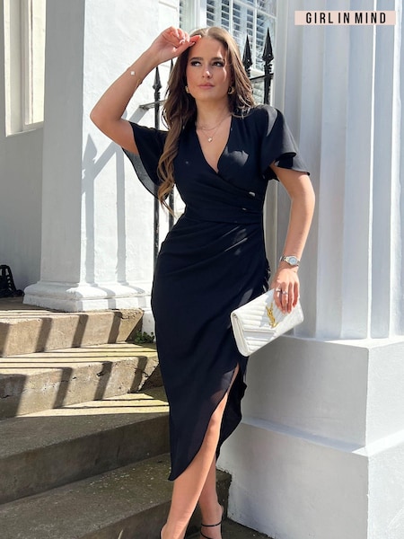 Черный - Girl In Mind Natasha Angel Sleeve Wrap Midi Dress (612783) | €15