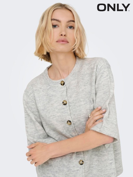 Grå - Only Short Sleeve Button Through Cardigan