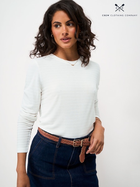 화이트 - Crew Clothing Textured Stripe Long Sleeve Top