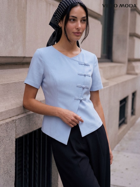 Asul - Vero Moda Asymmetric Short Sleeve Mandarin Top