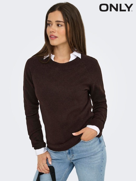 Brun - Only Classic Crew Neck Knitted Jumper