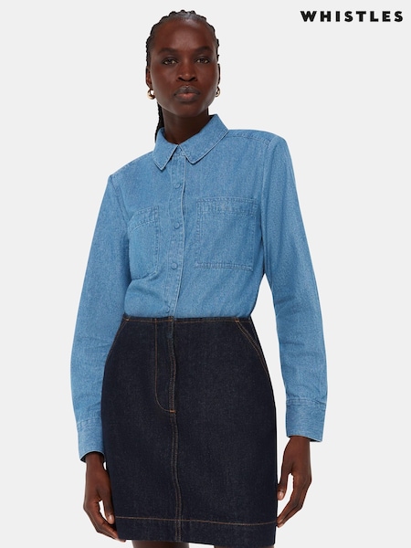 Whistles Blue Hailey 100% Cotton Denim Shirt (614270) | AED259