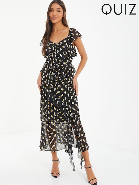 Quiz Black Chiffon Polka Dot Dress (614314) | €27