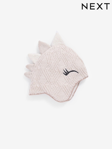 Cream Knitted Dino Trapper Hat (3mths-6yrs) (614327) | €3.50 - €5.50