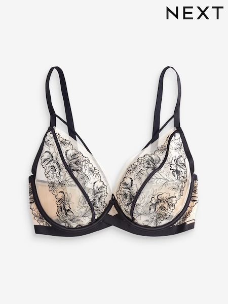 črna - DD+ Embroidered Non Pad Wired Plunge Bra (614538) | € 5