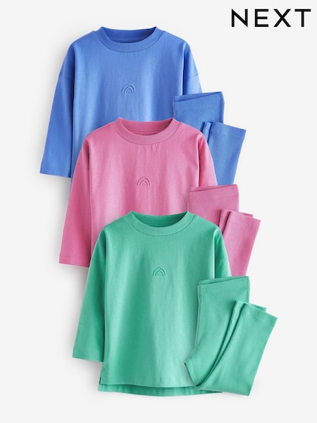 Blue/Green/Pink 3 Pack 100% Cotton Pyjamas (9mths-12yrs) (614541) | 79 QAR - 110 QAR