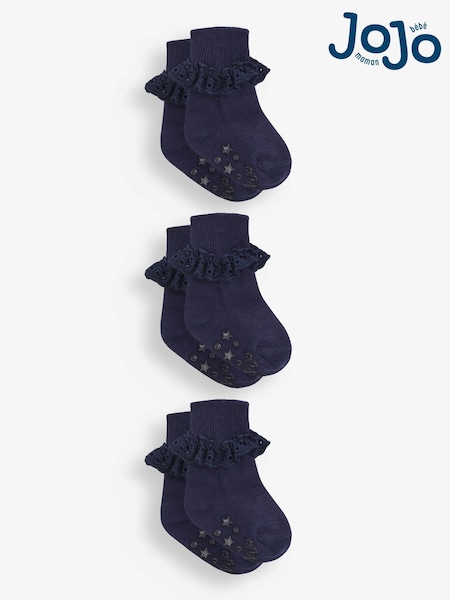 JoJo Maman Bébé Navy Blue 3-Pack Frilly Socks (615195) | €12.50