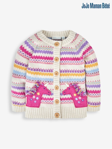 Večbarvni črtasti samorog - JoJo Maman Bébé Fairisle Pattern Cardigan (615416) | € 37