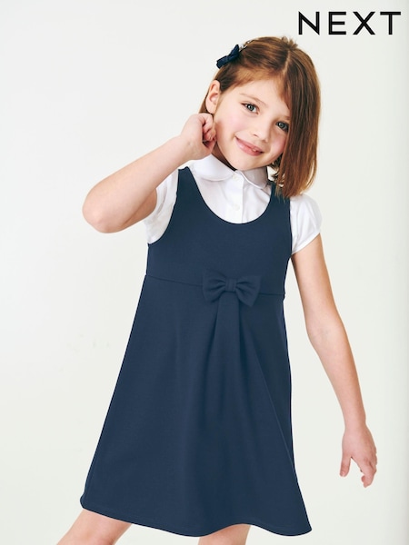 أزرق داكن - Jersey Stretch Bow School Pinafore (3-14yrs) (615652) | ‏60 ر.س.‏ - ‏78 ر.س.‏