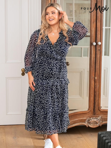 Pour Moi Black Ditsy Print Chiffon Frill Midaxi Dress (615683) | €93