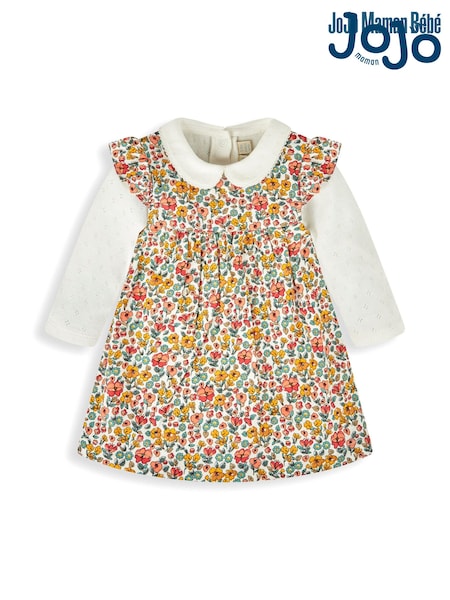 JoJo Maman Bébé Yellow Autumn Floral Girls' 2-Piece Cord Baby Dress & Body Set (615916) | kr383