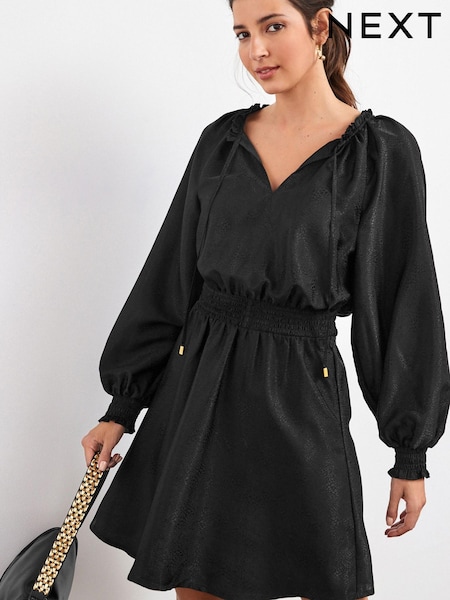 Schwarz - Minikleid in Satin-Jacquard mit Bindeband (616070) | 19 €