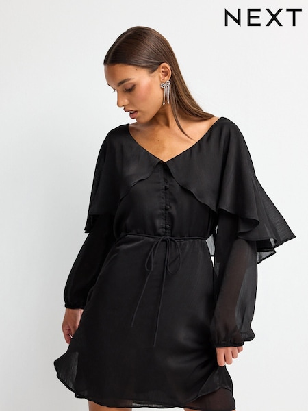 Черная текстурированная - Cape Long Sleeve Mini Dress (616101) | €10