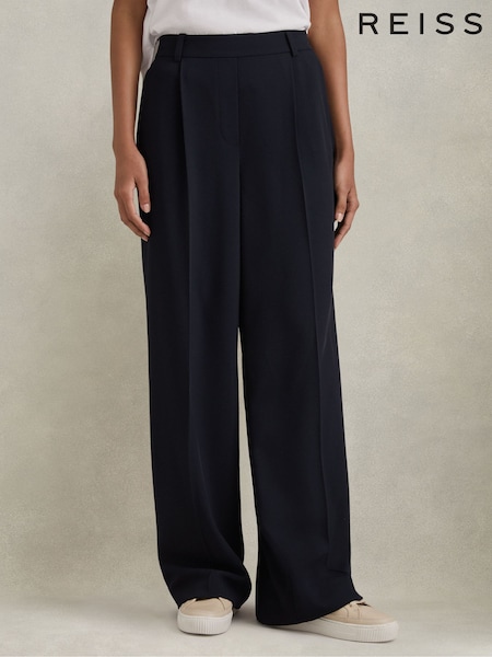 Reiss Navy Eden Petite Half-Elasticated Wide Leg Trousers (616274) | 941 QAR