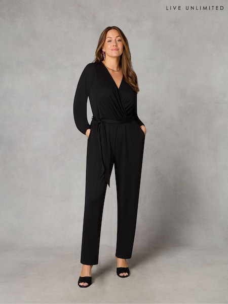 Live Unlimited Curve Petite Jersey Belted Black Jumpsuit (616394) | €20