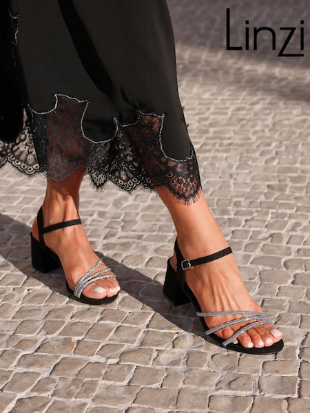 Linzi Black Carnation Heeled Sandals With Embellished Upper (616649) | €48