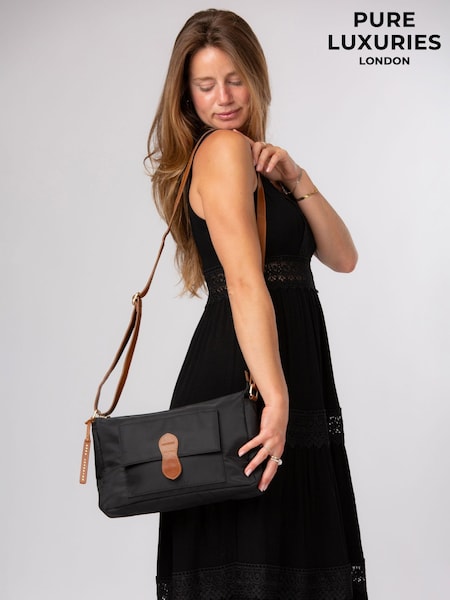 أسود/بني - Pure Luxuries London 'margaux' Canvas & Leather Cross-body Bag
