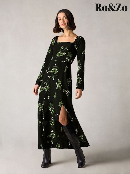 Ro&Zo Mini Rose Printed Square Neck Midi Dress (617618) | €72