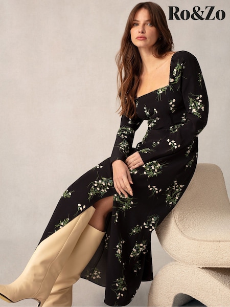 Ro&Zo Mini Rose Printed Square Neck Midi Dress (617691) | €72