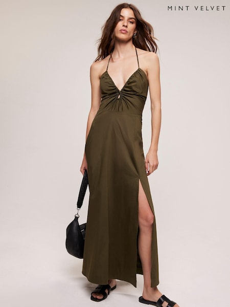 Mint Velvet Khaki Green Cutout Maxi Dress (617699) | €99