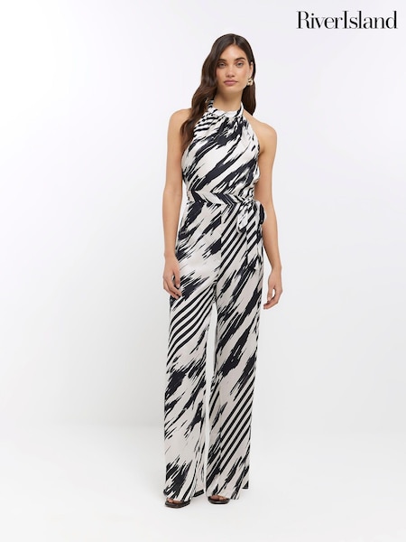 River Island Black Striped Halter Neck Jumpsuit (617847) | €38