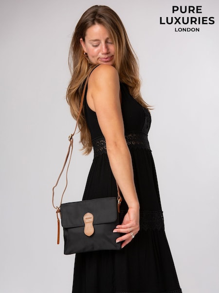שחור/חום - Pure Luxuries London 'alizee' Canvas & Leather Cross-body Bag