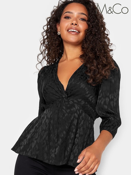 M&Co Black Animal Print Wrap Blouse (618501) | €7