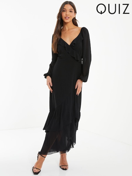 Quiz Midaxi Chiffon Dress With Frill Detail And Balloon Sleeve (618605) | 30 €