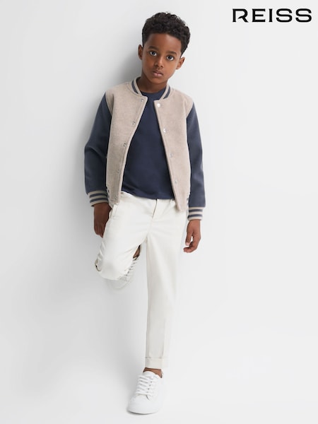 Reiss Stone/Airforce Blue Kansas 9-14 yrs Wool Blend Varsity Bomber Jacket (618742) | €134