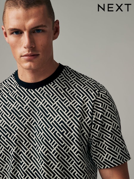 Schwarz/Weiß - Geo Pattern T-Shirt (619227) | 10 €