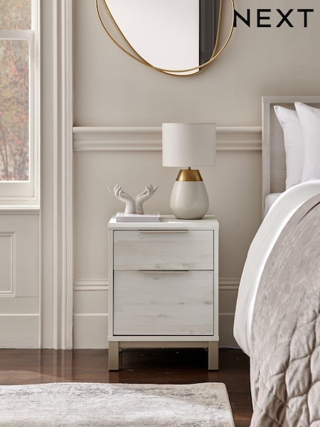 White Bronx Oak Effect 2 Drawer Bedside Table (619387) | €205