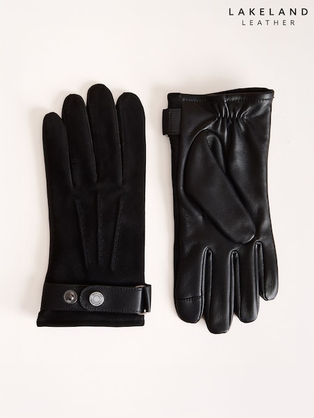 Black - Regular Lakeland Leather Richard Suede And Leather Gloves