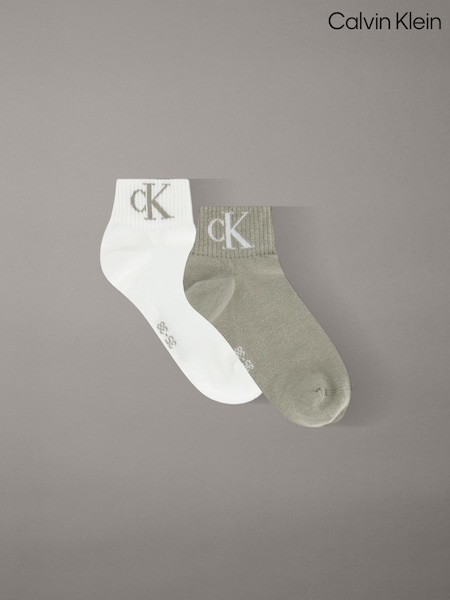 Beige/White - Calvin Klein Jeans Monogram Socks 2 Pack