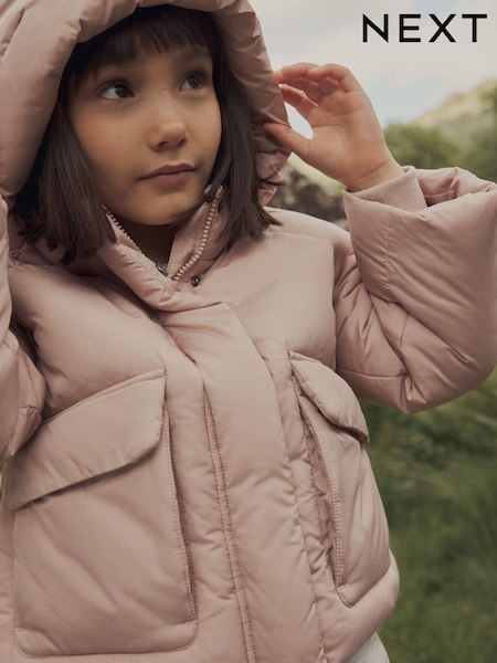 Pink Shower Resistant Crop Padded Coat (2-16yrs) (620247) | AED106 - AED142