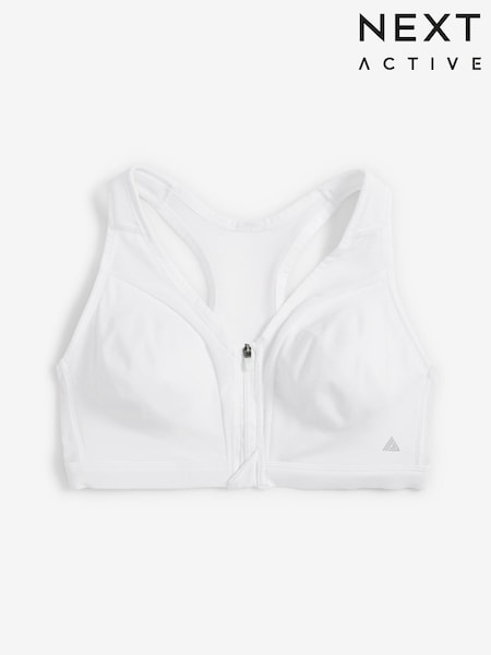 White Active Sports High Impact Dry Tech Zip Front Bra B-GG (620279) | EGP1,680