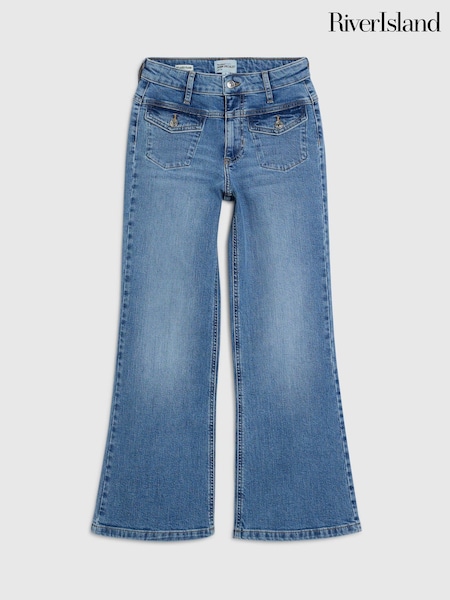Blue - River Island Petite High Rise Relaxed Flare Jeans