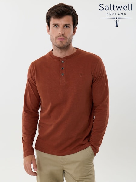 Orange - Regular Saltwell Cotton Sleeved Grandad Collar Top