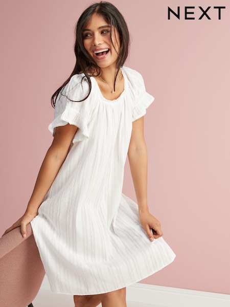 Alb - Square Neck Ruffle Cotton 100% Cotton Nightie Slip (620802) | 179 LEI
