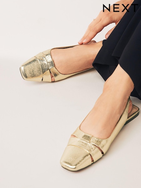 Gold - Forever Comfort® Cut-Out Square Toe Slingback Shoes (620829) | € 21