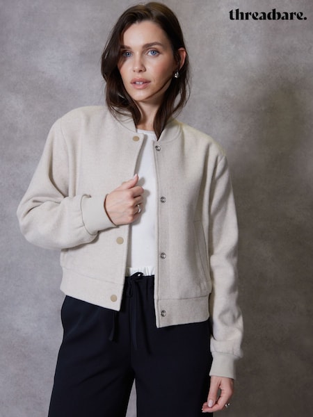 Threadbare White Cropped Bomber Jacket (620858) | kr714