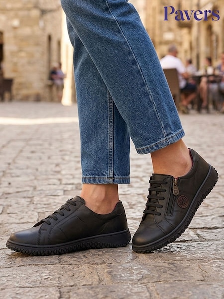 Black - Pavers Loretta By Leather Trainers