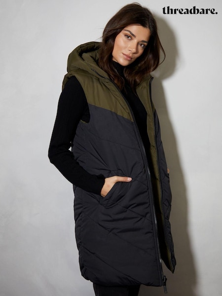 Grün - Threadbare Longline Hooded Padded Gilet (620997) | CHF 78