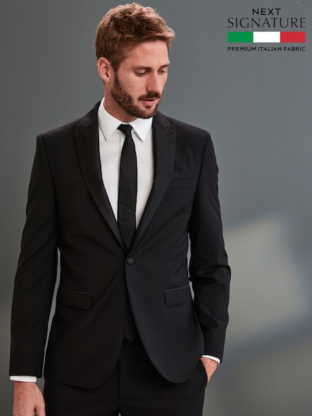Black Slim Fit Signature Tollegno Italian Wool Suit Jacket (621652) | €149
