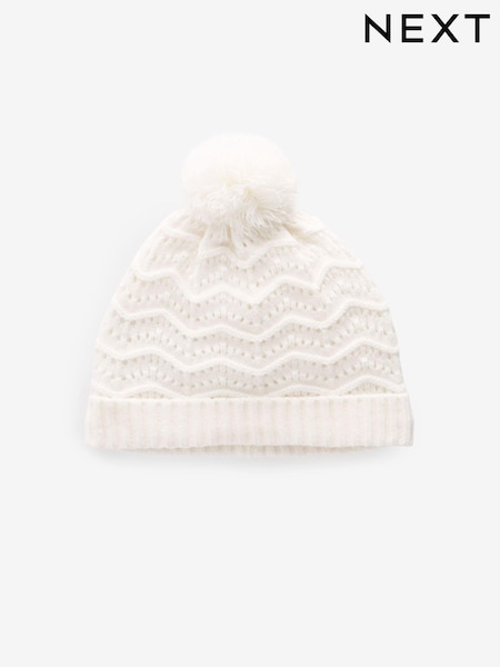 White Knitted Baby Pom Hat (0mths-2yrs) (621671) | €6