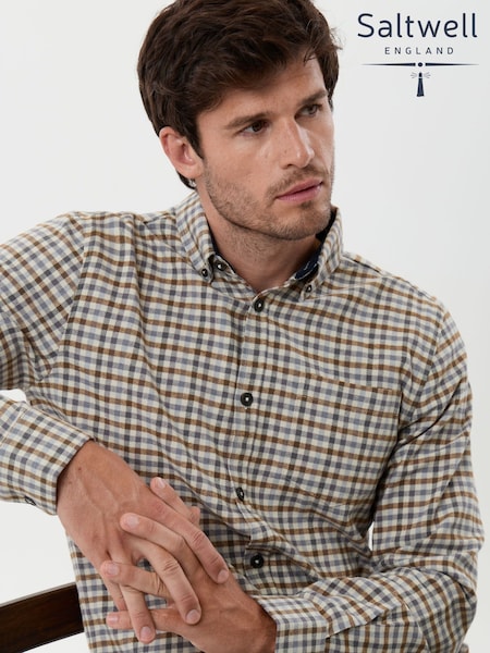 Cream - Regular Saltwell Brushed Cotton Long Sleeve Shirt