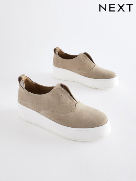 Taupe Slip On Signature Forever Comfort® Leather Suede Chunky Wedge Platform Trainers (621777) | €28