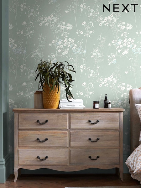 Duck Egg Country Leaves 10m Wallpaper