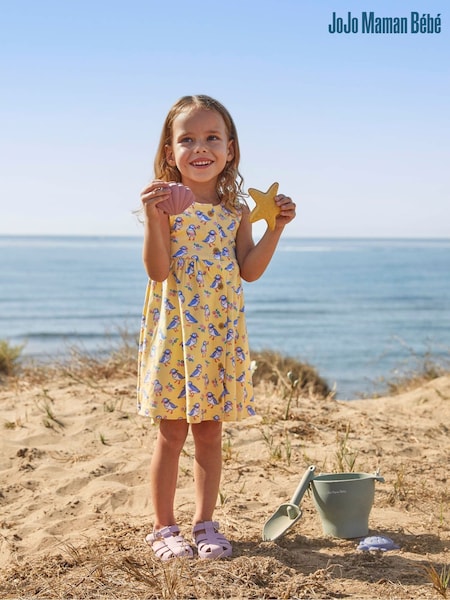 JoJo Maman Bébé Yellow Puffin Print Button Through Dress (621863) | R$ 190