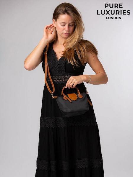 შავი/ყავისფერი - Pure Luxuries London Helene Canvas & Leather Mini Handbag